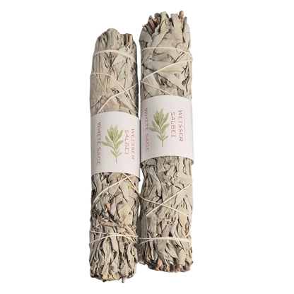 Smudge Weißer Salbei, Räucherbündel groß, 22-25cm lang. Der Weiße Salbei (White Sage) stammt aus Mexico und den USA. Kontrollierte Einfuhr!