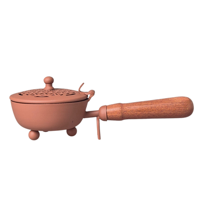 Räucherpfanne, Tragegefäß zum Räuchern auf Kohle mit praktischem Holzgriff zum halten und schwenken