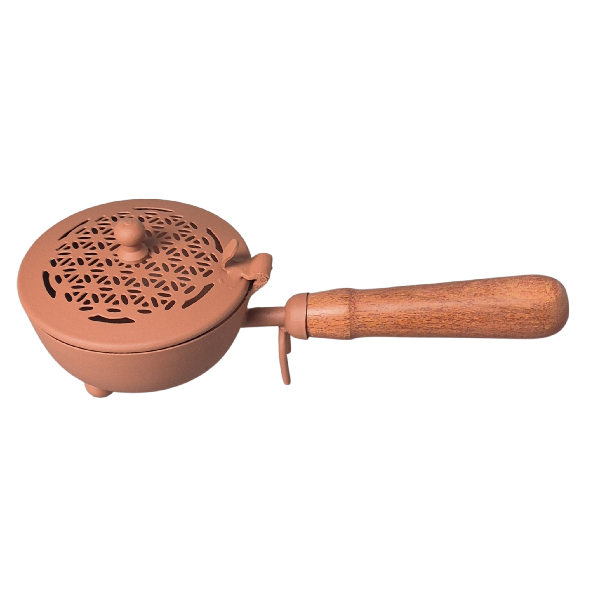 Räucherpfanne, Tragegefäß zum Räuchern auf Kohle mit praktischem Holzgriff zum halten und schwenken