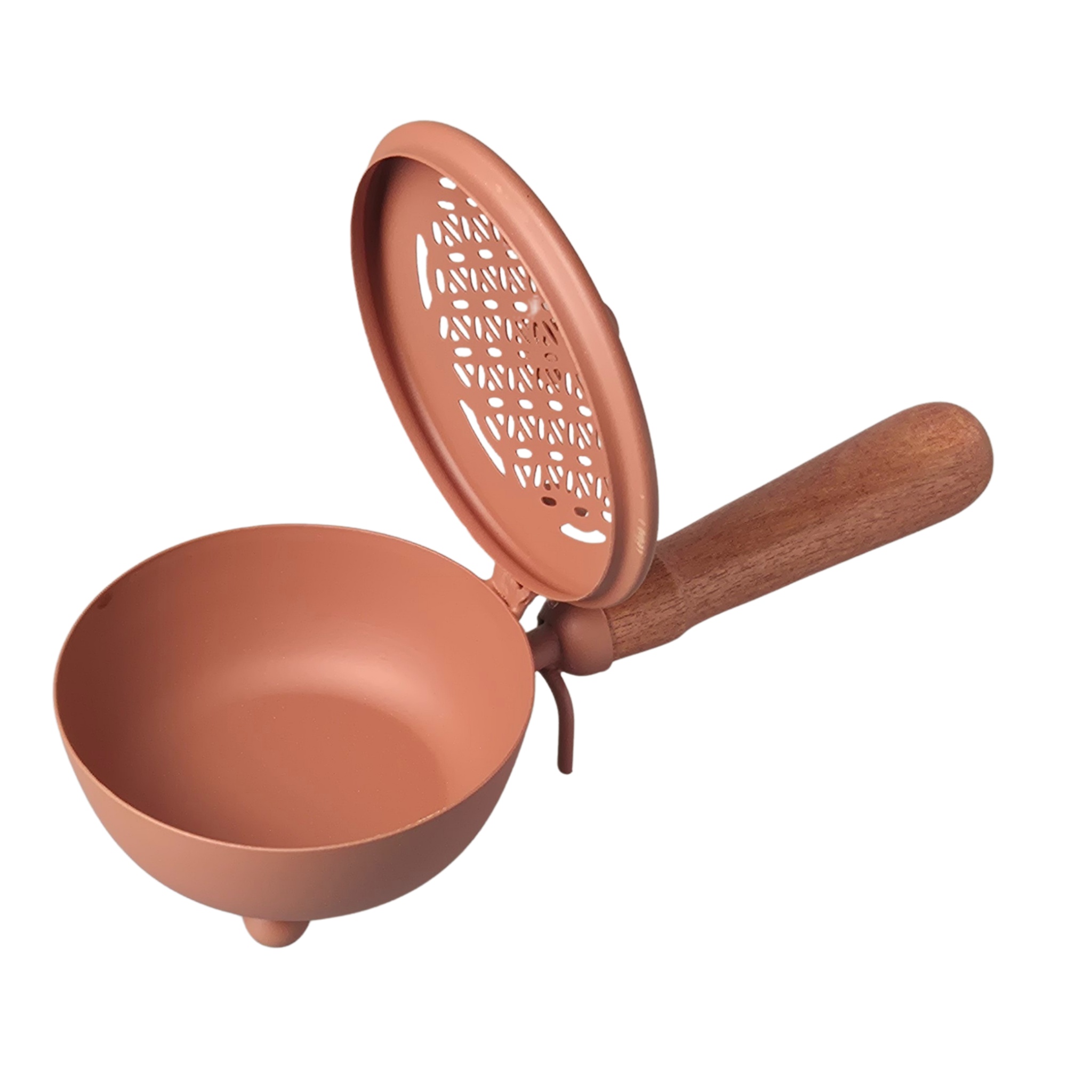 Räucherpfanne, Tragegefäß zum Räuchern auf Kohle mit praktischem Holzgriff zum halten und schwenken