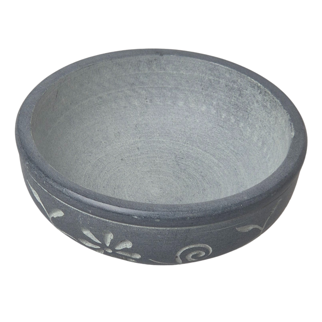 Speckstein Räucherschale, Farbe grau mit Ornamenten,  zum Räuchern auf Kohle - im Mafumo Shop