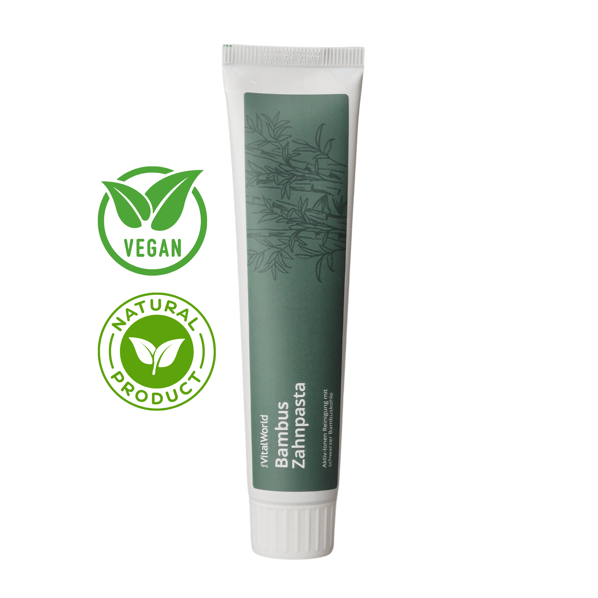 Bambus Zahnpasta von SwissVitalWorld – aktivierte Bambuskohle, vegan &amp; fluoridfrei, 160 g – Vorderseite | MAFUMO