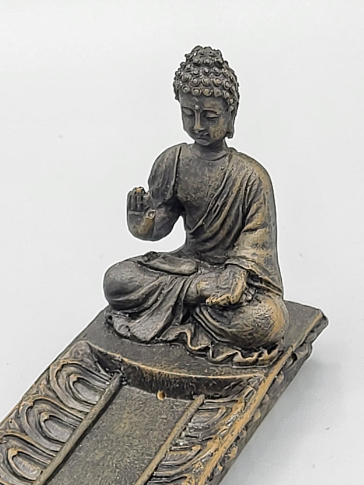 Stäbchenhalter, Räucherstäbchen, Räucherstäbchenhalter, Buddha, Räuchermanufaktur, Material Magnesia, Meditation, Hand hebend