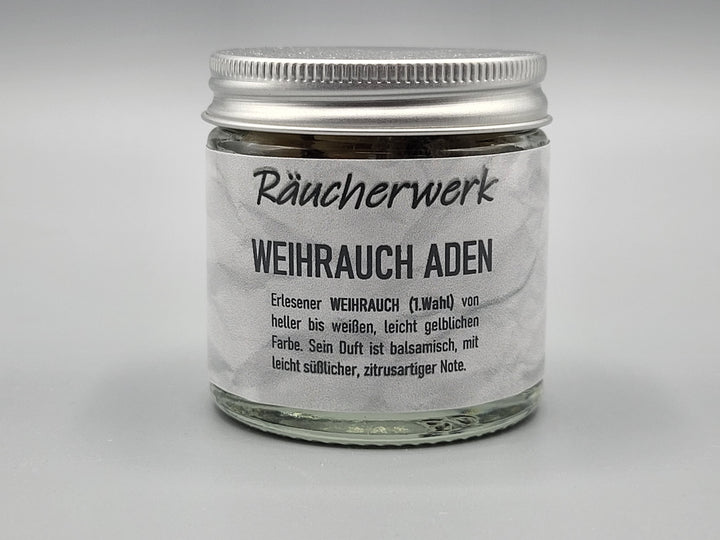 Räucherwerk, Weihrauch Aden, balsamische Note, zur Reinigung, weiße bis leicht gelbliche Farbe, feiner Duft, zitrusartige Note, Räuchermischungen, Räuchermanufaktur, Weihrauch