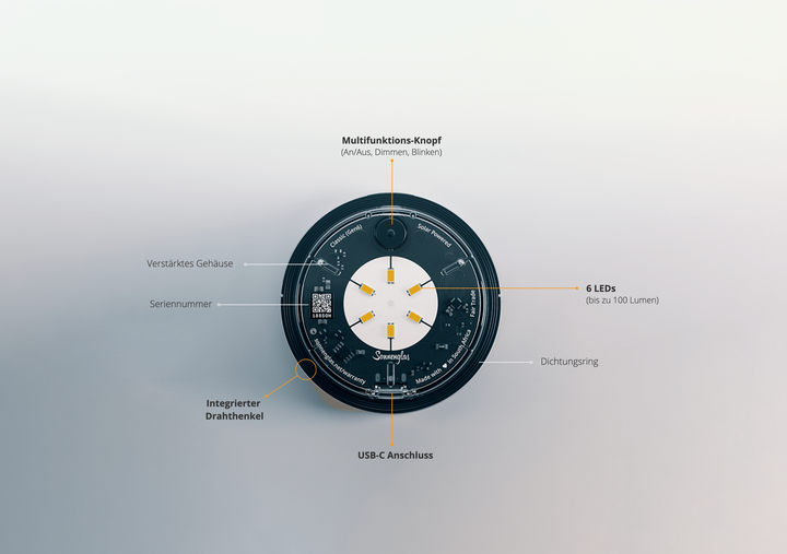 LED Solarlampe, dimmbar, bis zu 100 Stunden Leuchtdauer, Sonnenglas, Somo, Nachhaltig, Sonnenglas Mini, Autark, Glas zur Dekoration, für Garten, Terrasse und Camping, Campingbus, Urlaub, Gartenparty, Wegweiser, Nachtschalter